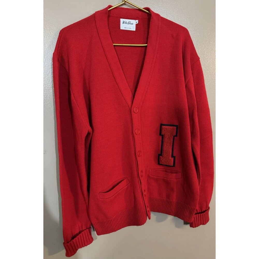Velva Sheen Indiana University Hoosiers Button V Neck Cardigan Red Mens Size XL
